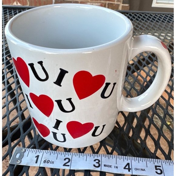I Love U Hearts Theme Ceramic Coffee Mug Cup w/Handle 4" Tall - Picture 8 of 10